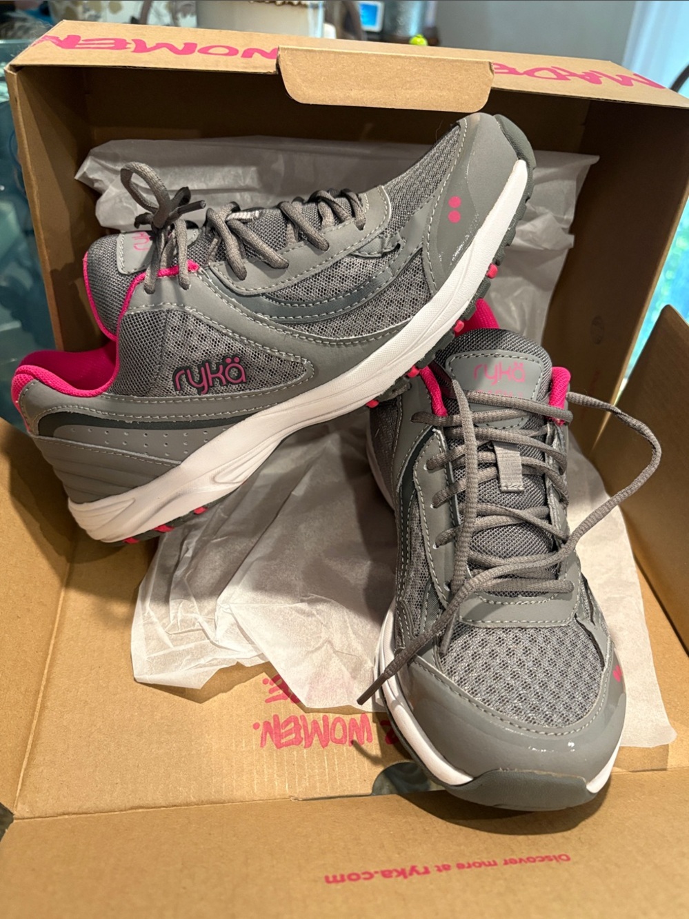 Ryka Gray with Hot Pink Accent Women's Walking Sneakers
